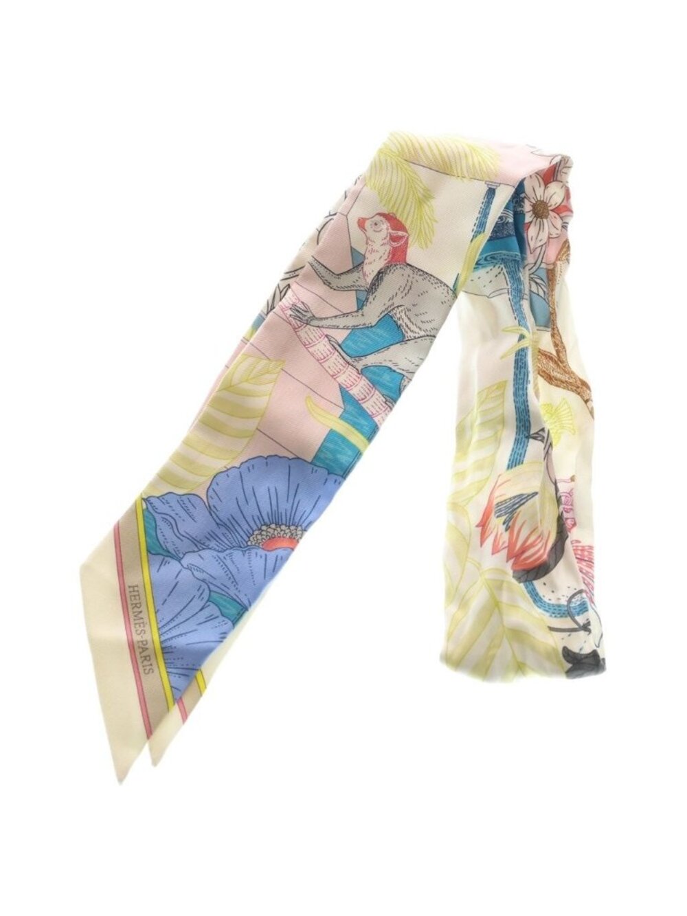 Hermes Twilly Precious Paradise Scarf Silk White Multicolor
